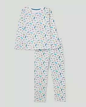 Пижама для мальчика с принтом со скейтбордингом Cotton Juice, мультиколор