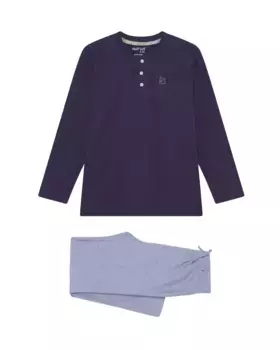 Пижама для мальчика в сочетании с однотонной трикотажной футболкой и брюками с принтом Kiff-Kiff, синий