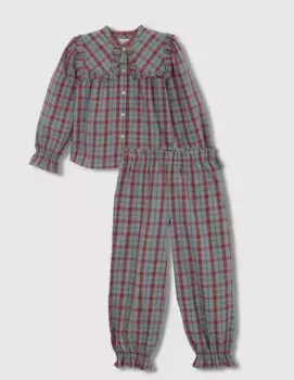 Пижама-двойка для девочки в клетку Gocco, синий
