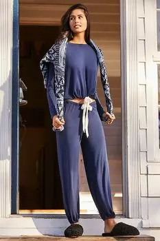 Пижама Eberjey с напуском и длинными рукавами, темно-синий