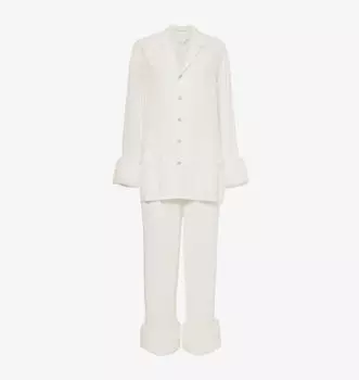 Пижама Fifi из шелкового крепа с отделкой из искусственного меха Olivia Von Halle, цвет snow