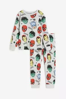 Пижама H&M Kids Print Marvel Comics, светло-серый