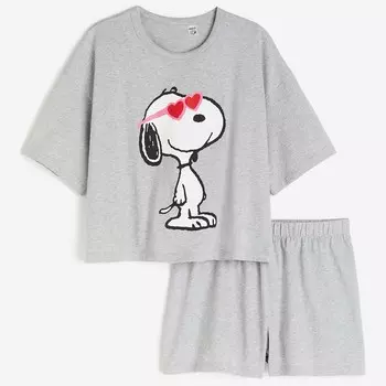 Пижама H&M Snoopy Printed, светло-серый