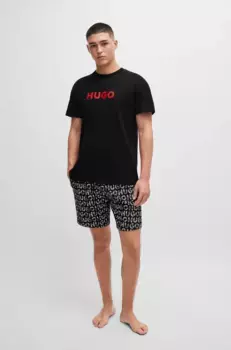Пижама HUGO Underwear "Camo Logo Short Set" (комплект, 2 шт., 2 шт.), с большим логотипом, черный
