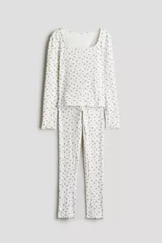Пижама из джерси в рубчик H&M, белый