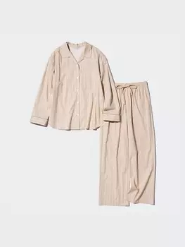 Пижама из хлопчатобумажной смеси в полоску Uniqlo, голубой