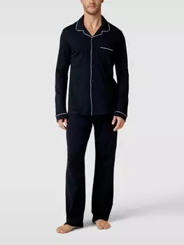 Пижама из хлопка, модель «FINE INTERLOCK long pajamas» Schiesser, темно-синий