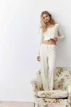 Пижама из хлопка с ажурным узором H&M, бежевый