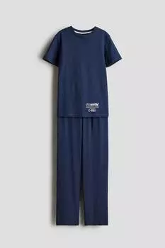 Пижама из хлопкового джерси H&M, синий