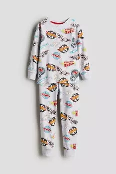 Пижама из хлопкового джерси с принтом H&M, серый