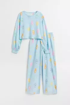 Пижама из хлопкового джерси с принтом H&amp;M, голубой/заботливые мишки