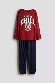Пижама из хлопкового трикотажа H&M, красный
