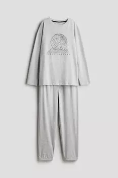 Пижама из хлопкового трикотажа H&M, серый