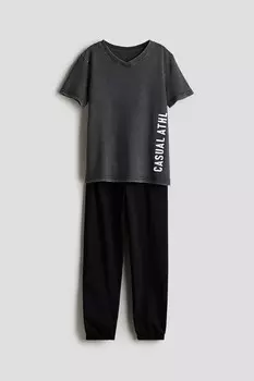 Пижама из хлопкового трикотажа H&M, серый