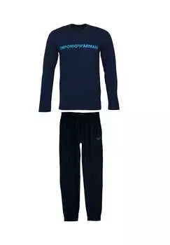 Пижама из органического хлопка с мегалоготипом Emporio Armani, синий
