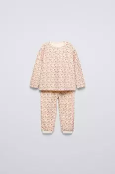 пижама из велюра с цветочным рисунком ZARA, розовый