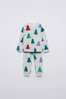пижама из велюра с принтом «дерево» ZARA, светло-зеленый