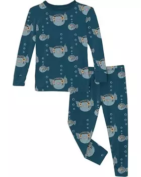 Пижама Kickee Pants Kids Print Long Sleeve Pajama Set, цвет Peacock Puffer Family