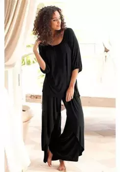 Пижама LASCANA (2 шт.), элегантные многослойные брюки, черный