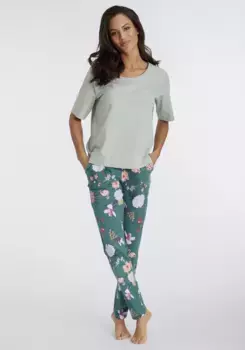 Пижама LASCANA (2 шт.) с элегантным цветочным узором, цвет Grn, Grn Gemuster