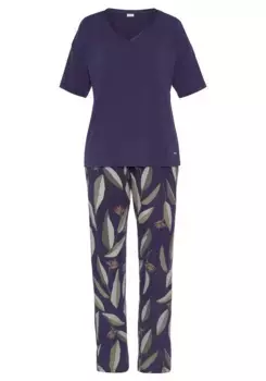 Пижама LASCANA (2 шт.), с атласной окантовкой по горловине, цвет Lila-Gemustert
