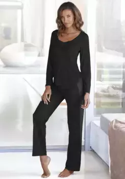 Пижама LASCANA (2 шт.), с кружевными деталями, черный