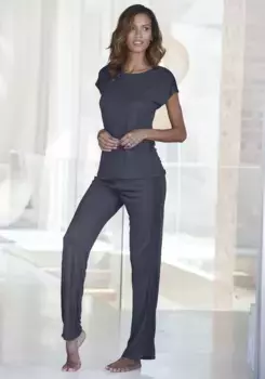 Пижама LASCANA (2 шт.), с прикрепленными кружевными деталями, синий