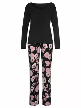 Пижама LASCANA, цвет schwarz-rosa-geblmt