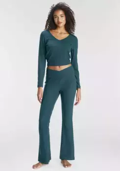 Пижама LASCANA (комплект, 2 шт.) из красивого ребристого материала, зеленый