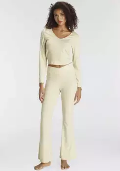 Пижама LASCANA (комплект, 2 шт.) из красивого ребристого материала, цвет Ecru