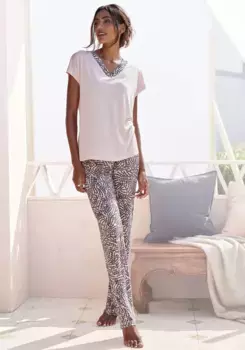 Пижама LASCANA (комплект, 2 шт.), с узорными деталями, розовый