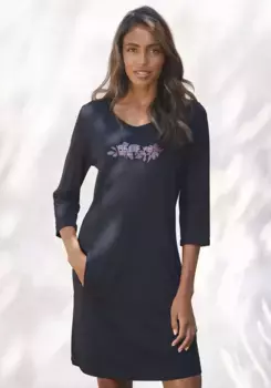 Пижама LASCANA, с рукавами 3/4 и небольшим принтом спереди, фиолетовый