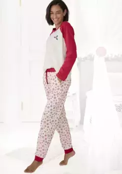 Пижама LASCANA с зимними мотивами, бежевый