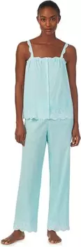 Пижама Lauren Ralph Lauren Eyelet Trimmed Ankle Pants PJ Set, цвет Turquoise Gingham