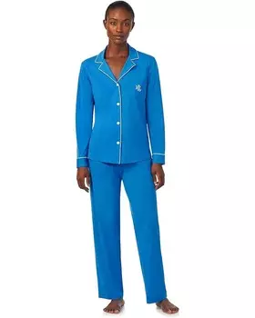 Пижама LAUREN Ralph Lauren Hammond Knit Long Sleeve Notch Collar Long, синий