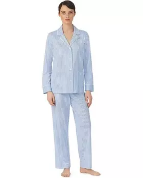 Пижама LAUREN Ralph Lauren Organic Cotton Long Sleeve Notch Collar, цвет Blue Stripe