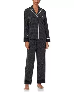 Пижама Lauren Ralph Lauren Woven Notch Collar Long Pant Pajama Set, цвет Black Dot