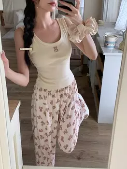 Пижама, майка и брюки, принт в виде медведя Dazy, абрикосовый