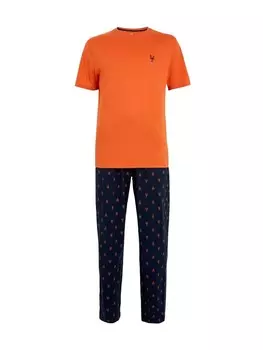 Пижама Marks & Spencer Long Pajamas, цвет Blue/Orange
