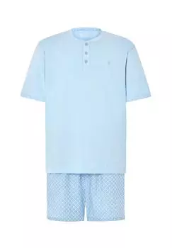 Пижама мужская, короткая планка на пуговицах, трикотаж, однотонный принт, синяя El Bho NOCTURNO, синий