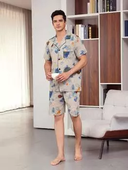 Пижама мужская с принтом тай-дай, серый