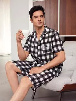 Пижама мужская в клетку, черный
