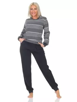 Пижама NORMANN Frottee langarm Bndchen Streifenoptik, цвет grau-mel.