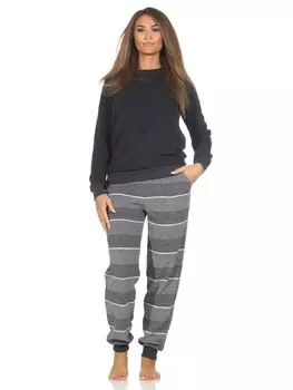 Пижама NORMANN Frottee langarm Bndchen Streifenoptik, цвет grau-mel.