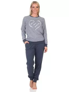Пижама NORMANN Interlock langarm Bndchen Herzmotiv, цвет blau-mel.