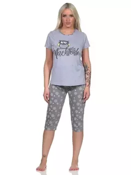 Пижама NORMANN kurzarm Capri Eulen Nachteule, серый