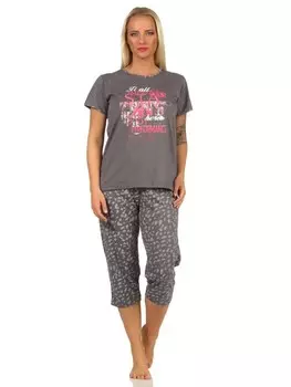Пижама NORMANN kurzarm Capri und langer Caprihose, серый