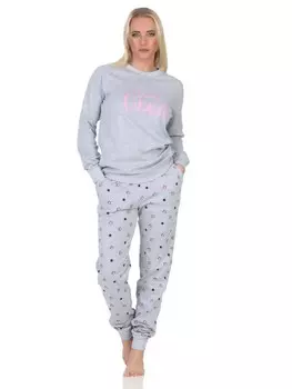 Пижама NORMANN Langarm Kuschel Interlock Langarm Sterne Optik, цвет grau-mel.