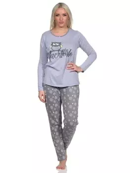 Пижама NORMANN Lange Rundhals und Eulen, серый