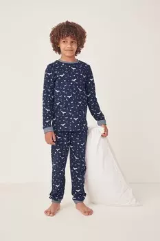 Пижама облегающего кроя из органического хлопка с эффектом свечения в темноте The White Company, синий